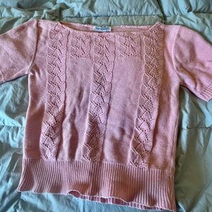 Elegant Pink Knit Sweater vintage , 100% cotton